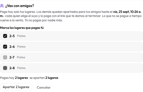 Bloque "¿Vas con amigos?" en el resumen del checkout