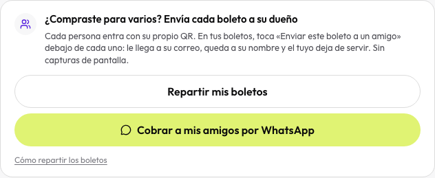 Bloque para repartir boletos y cobrar por WhatsApp en la confirmación de compra